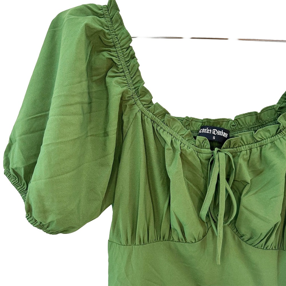 SCARLET DARKNESS Cottage‎ Renaissance Ruched Dress • Small • green - Picture 2 of 9